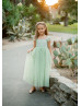 Cap Sleeves Light Green Lace Tulle Spring Flower Girl Dress